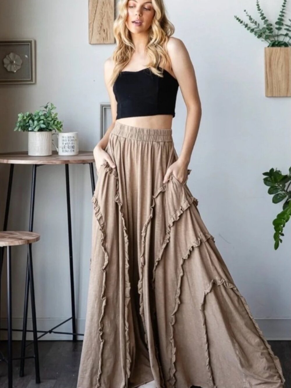 NWOT Oli & Hali Wide Leg Ruffle Pants Mineral Wash size- MEDIUM